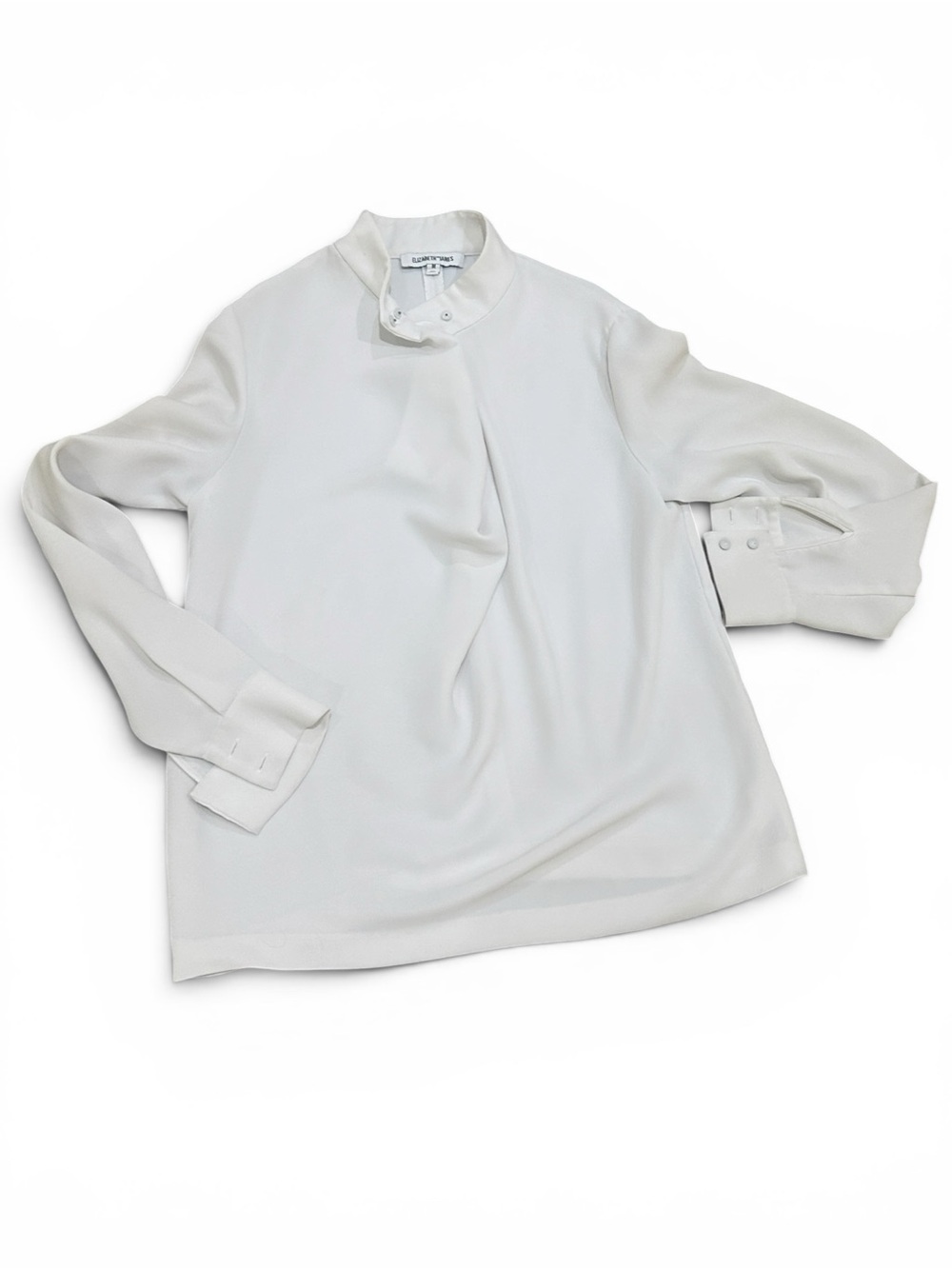 Elizabeth and James white draped front top blouse long sleeves polyester medium - Picture 3 of 9